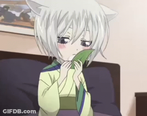 Girl With White Hair Holding Leaf GIF