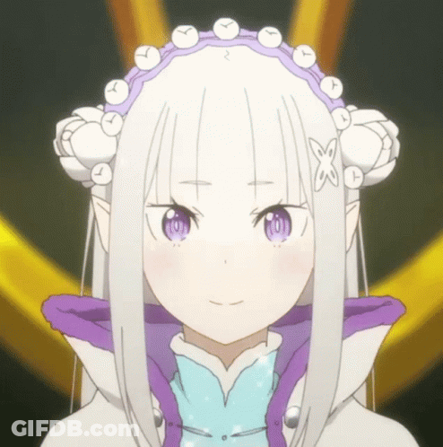 Girl With White Hair, Purple Eyes, And White Clock Headband GIF