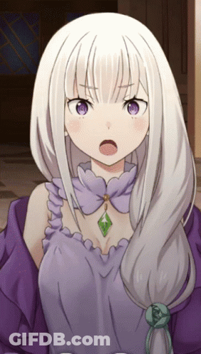 Girl With White Hair Purple Eyes Purple Dress Green Necklace GIF