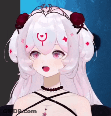 Girl With White Hair Red Flowers And Crown GIF