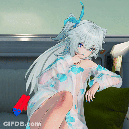 Girl With White Hair Sitting On Bed GIF