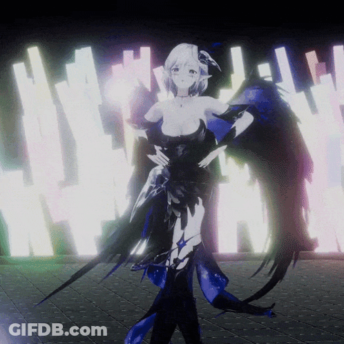 Girl With Wings Before Glowing Wall GIF