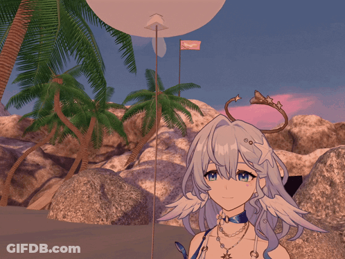 Girl With Wings Standing In Front Of Palm Trees GIF