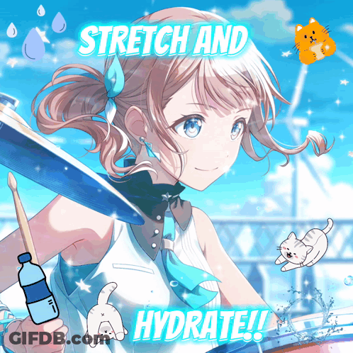 Girl With Words Stretch And Hydrate GIF