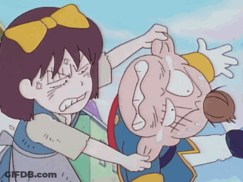 Girl With Yellow Bow Holding Man GIF