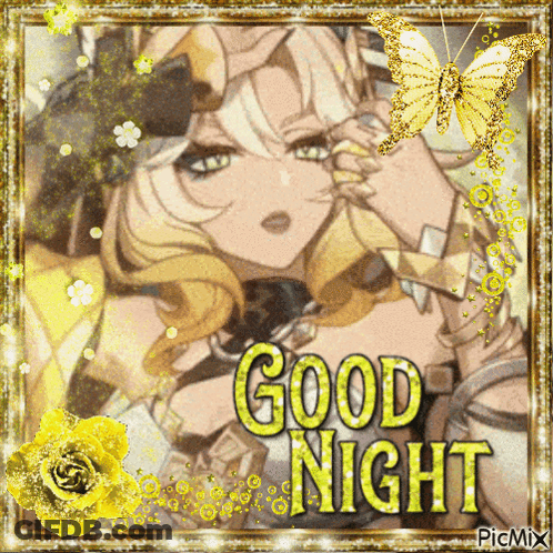 Girl With Yellow Roses And Butterflies Saying Good Night GIF