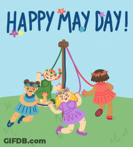 Girls Dancing May Day Greeting Card GIF