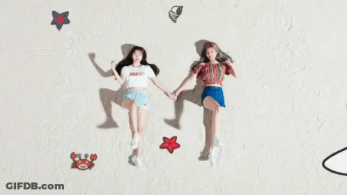 Girls Holding Hands With Crab And Starfish GIF