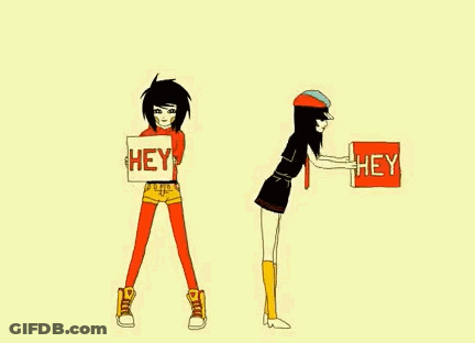 Girls Holding Hey Signs GIF