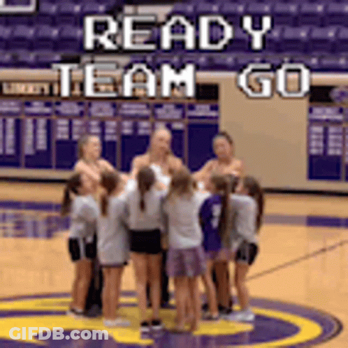 Girls Huddling On Basketball Court Ready Team Go GIF