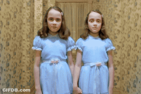 Girls In Blue Dresses Running Down Hallway GIF