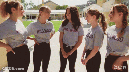Girls In Millwood T-Shirts Standing Together GIF