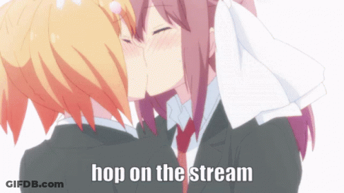 Girls Kissing With Text Hop On The Stream GIF