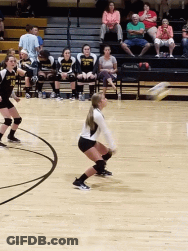 Girls Playing Volleyball With One Wearing A Jersey That Says 35 GIF