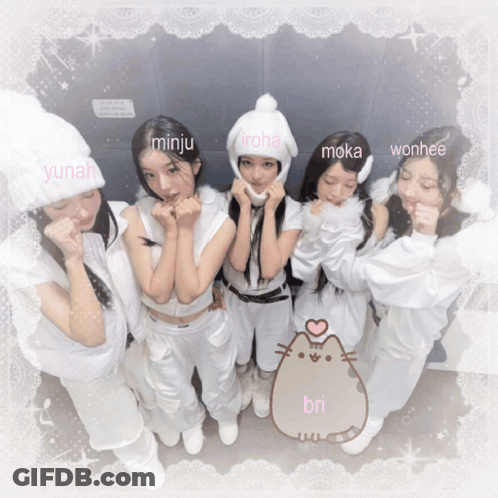 Girls Posing With Cat Hat Named Moka GIF
