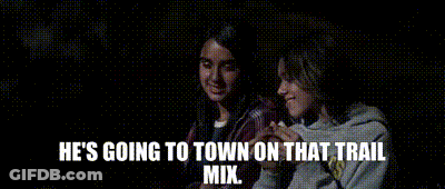 Girls Sitting Next To Each Other Saying He's Going To Town On That Trail Mix GIF