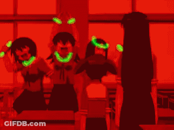 Girls Standing In Classroom With Arms Up GIF