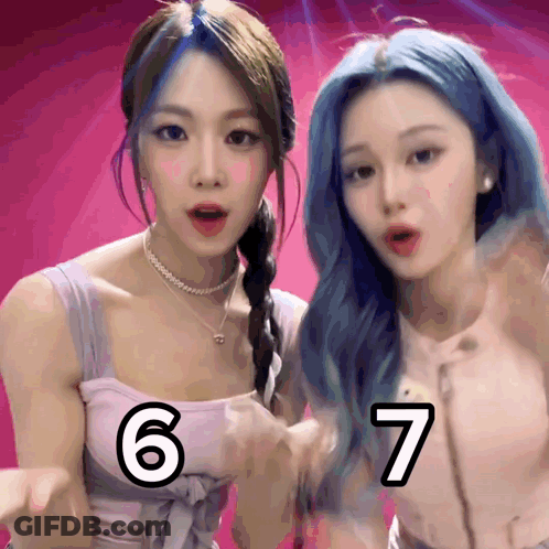 Girls With Blue Hair And Numbers 6 And 7 GIF