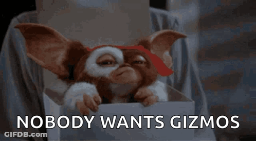 Gizmo In A Box Saying Nobody Wants Gizmo GIF
