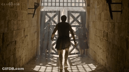 Gladiator Movie Poster Man Walking Through Doorway GIF