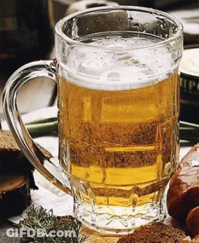 Glass Mug Of Beer And Plate Of Food GIF