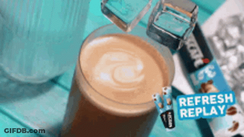 Glass Of Coffee With Ice Cubes And Refresh Replay Sign GIF