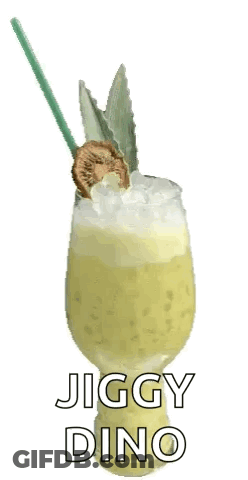 Glass Of Jiggy Dino With Straw GIF