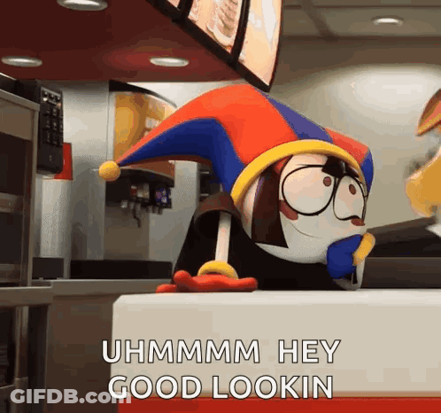Glasses And Jester Hat Cartoon Saying Uhmmmm Hey Good Lookin GIF