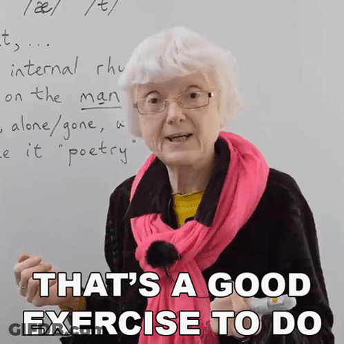 Glasses-Wearing Woman Pink Scarf Says That's Good Exercise GIF