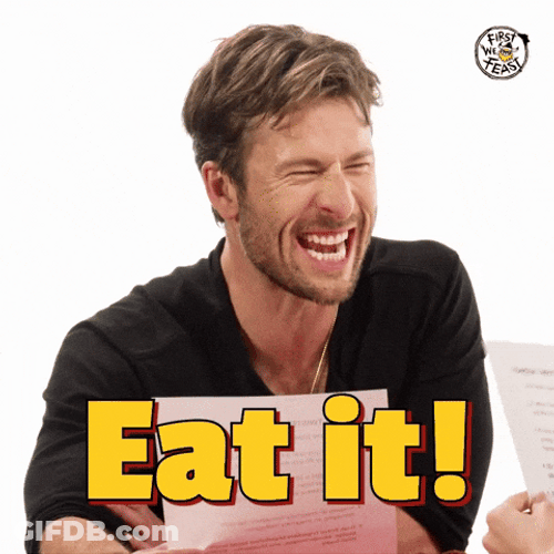 Glen Powell Chuckling Eat It GIF