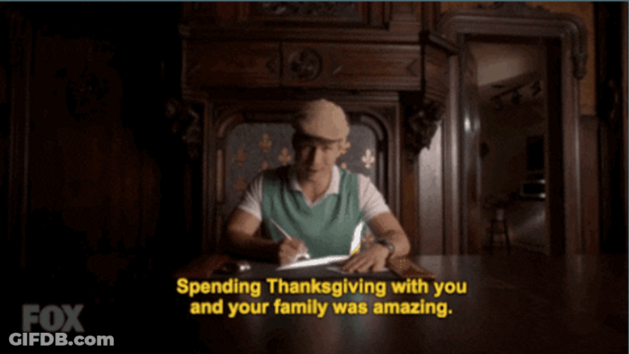 Glen Powell Writing Thanksgiving Letter GIF