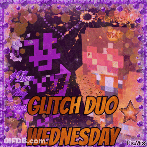 Glitch Duo Wednesday Greeting Card With Minecraft Character GIF
