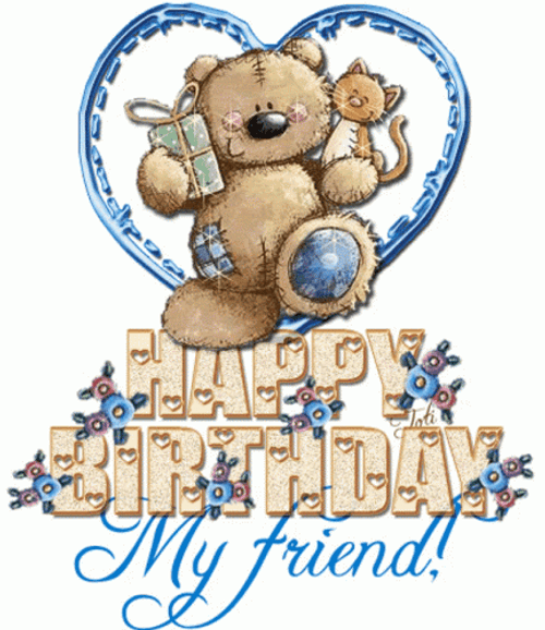 Glitter Blue Bear Happy Birthday GIF