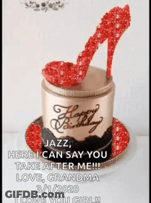 Glitter Red High Heels Happy Birthday Cake GIF