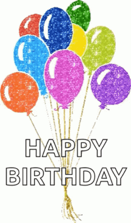 Glittering And Colorful Happy Birthday Balloons GIF