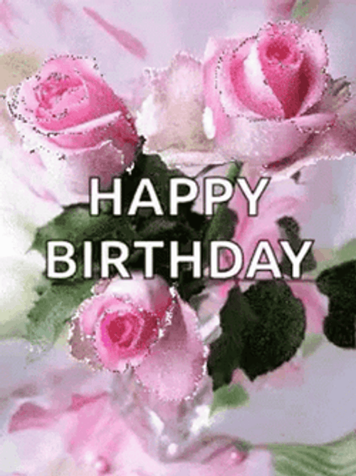 Glittering Pink Roses Birthday Flowers GIF