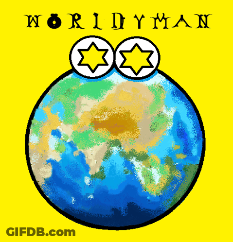 Globe With Worldman Written Above GIF