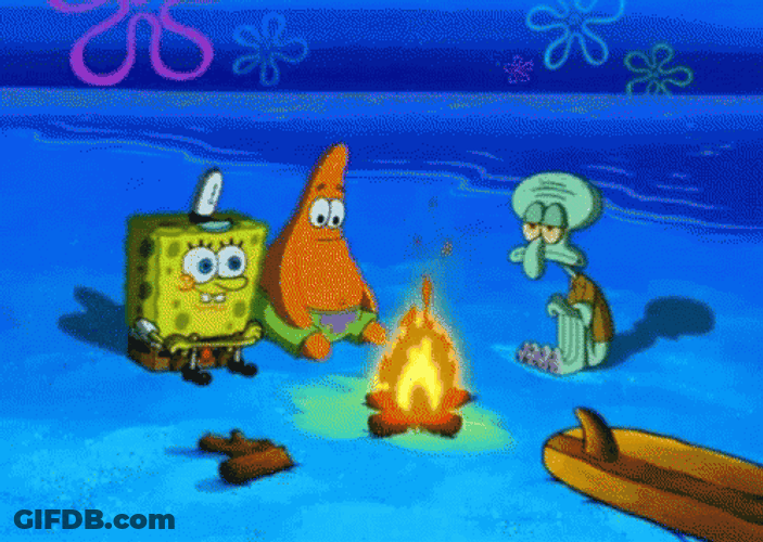 Gloomy SpongeBob Patrick Squidward Campfire GIF