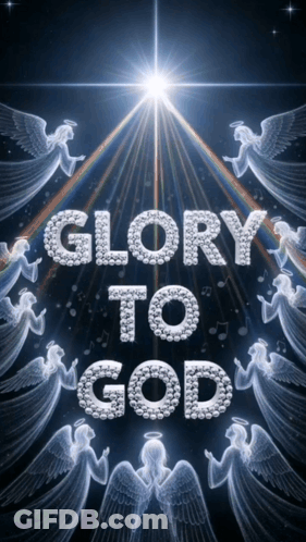 Glory To God Poster Surrounded By Angels GIF