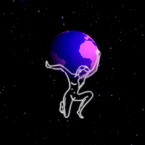 Glowing Art Of Woman Carrying The Globe GIF