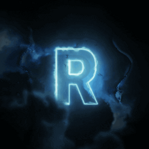 Glowing Blue Letter R Behind Clouds GIF