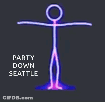 Glowing Stick Figure Saying Party Down Seattle GIF