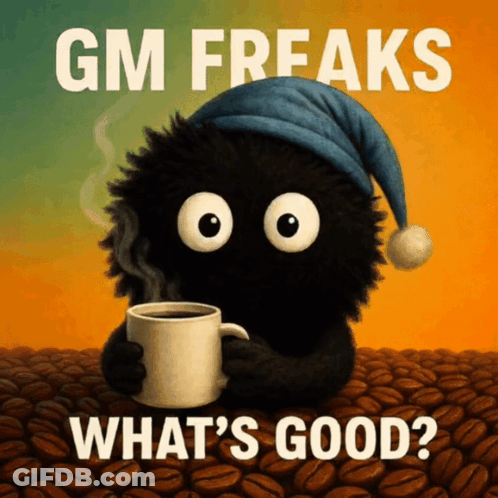 GM Freaks What's Good Cartoon Holding Coffee GIF