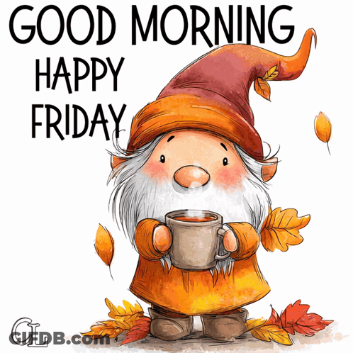 Gnome Holding Coffee Good Morning Happy Friday GIF