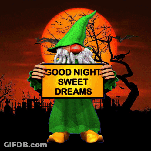 Gnome Holding Good Night Sign GIF
