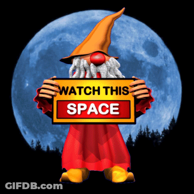 Gnome Holding Sign Saying Watch This Space GIF