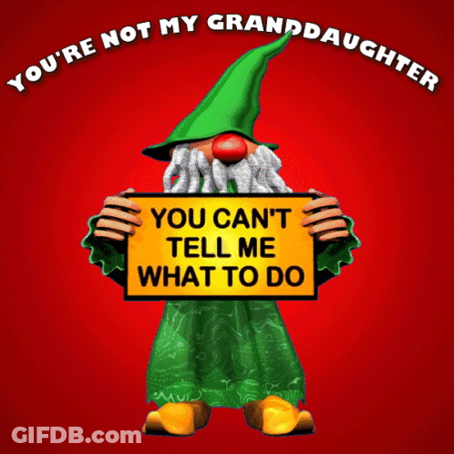 Gnome Holding Sign Saying Youre Not My Granddaughter GIF