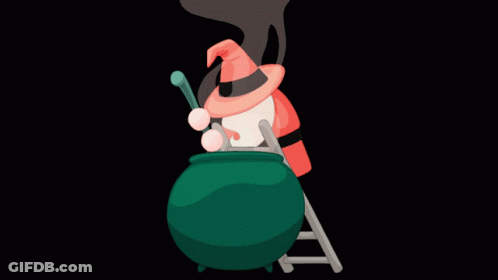 Gnome In Witch Hat Stirring Cauldron GIF