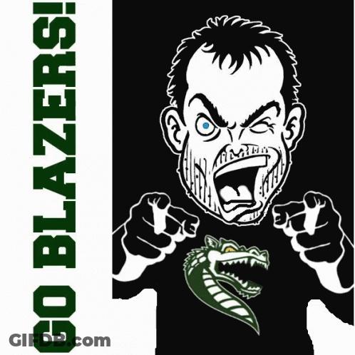 Go Blazers Poster With Cartoon Man GIF