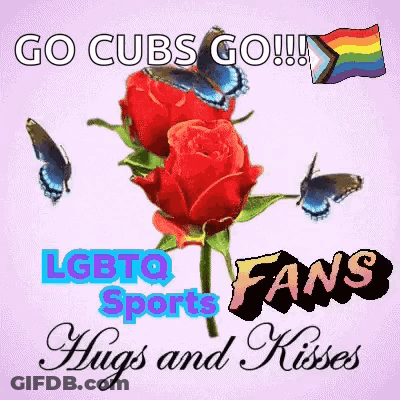 Go Cubs Go Greeting Card With Roses And Butterflies GIF